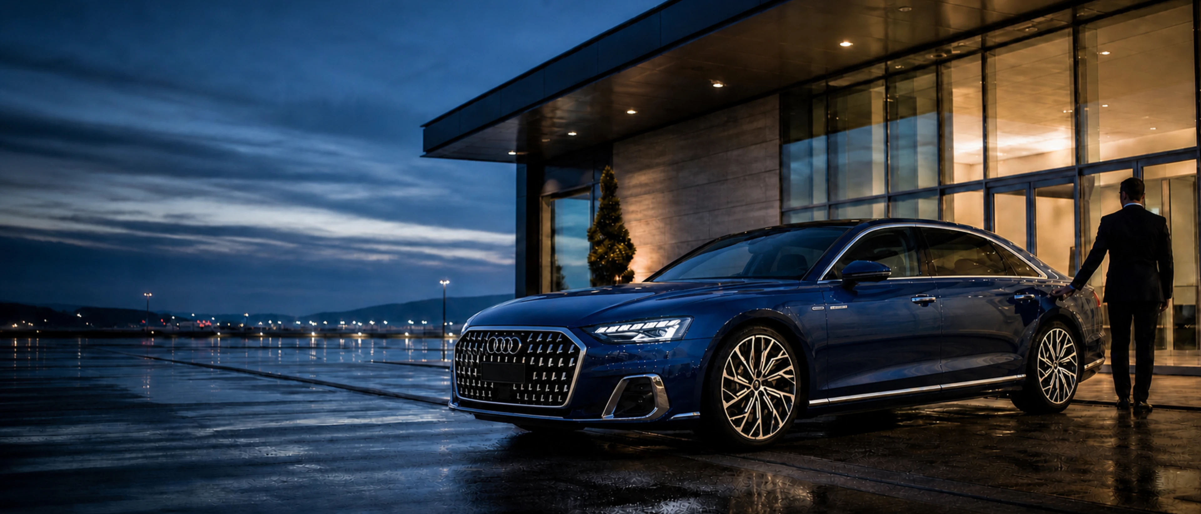 Executive chauffeur service with the blue New Fly Service flagship