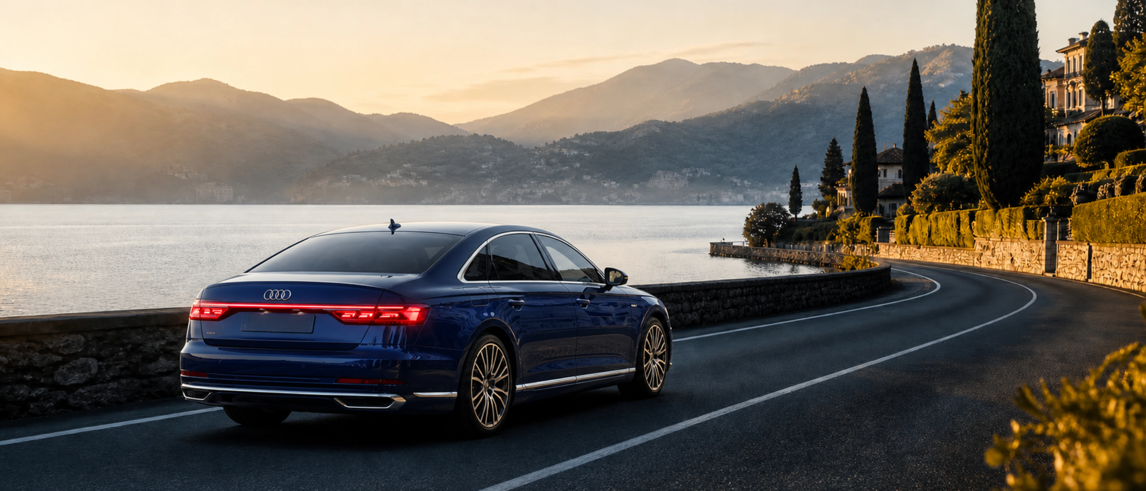 The blue New Fly Service flagship on a private journey in Northern Italy
